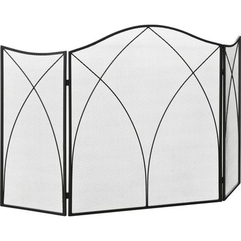 Grille de protection de cheminée, grille de cheminée pliable à 3 panneaux, grille de protection de poêle, grille pare-étincelles pour salon, métal, 126 x 76 cm, noir
