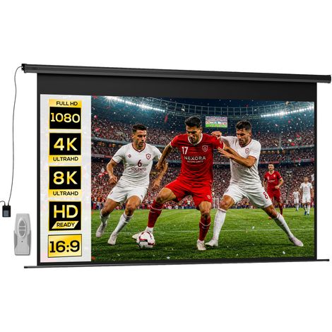 Écran de projection motorisé 120 pouces 16:9 4K HD, fixation mur ou plafond avec télécommande 297 x 8 x 183 cm (1/5)