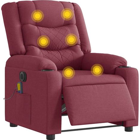 vidaXL Sillón de masaje reclinable eléctrico tela rojo tinto (1/5)
