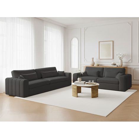 BOBOCHIC - Ensemble canapé droit fixe 3 + 2 places BELMONT tissu bouclette Marron (1/2)