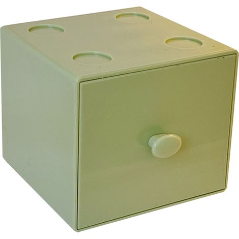 Boîte de rangement de bureau empilable carrée en plastique avec tiroir, pour trombones et fournitures de bureau, verte (1/5)