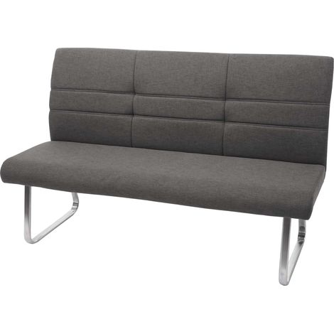 Sitzbank HHG-707, Esszimmerbank Bank, Stoff/Textil Edelstahl gebürstet grau-braun 180cm