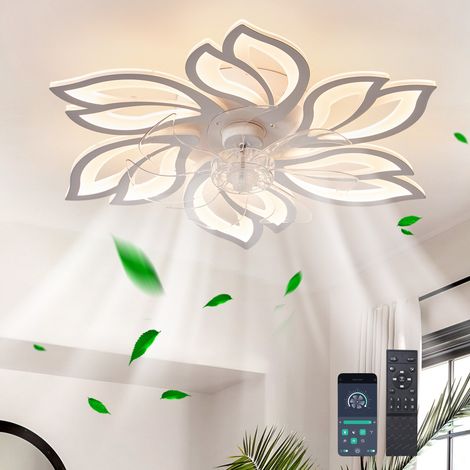 Ganeed 25 Inch White Modern Flower Ceiling Fan with Lights, 3 Light Color 6 Speeds, Flush Mount Low Profile Ceiling Fan for Bedroom Kitchen
