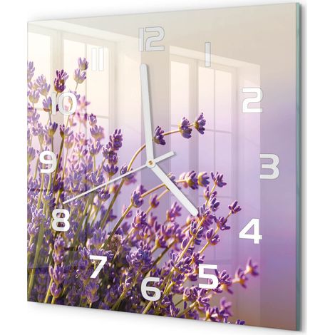 Horloge Murale Carrée Originale en Verre Silencieuse Design Moderne Salon Lavande 30x30 cm (1/5)