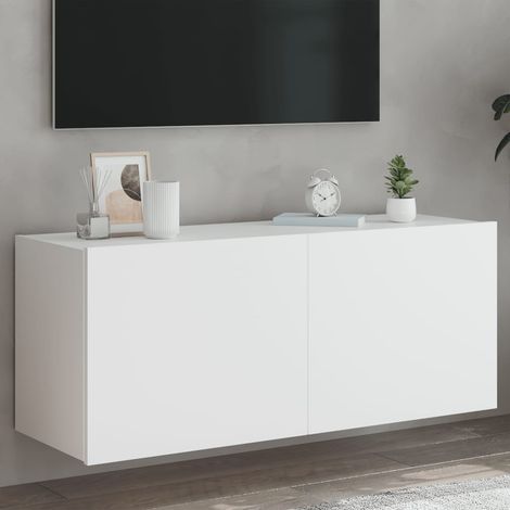 vidaXL Mobile TV a Parete con Luci LED Bianco 100x35x41 cm (1/5)