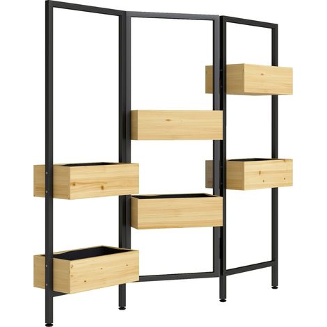 Faltbarer Pflanzkasten-Teiler - 6 Holzkästen, Stahlrahmen