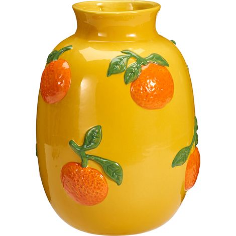 Vase à fleurs avec motif orange GORT, Ø 17 x 25 cm, jaune (1/3)