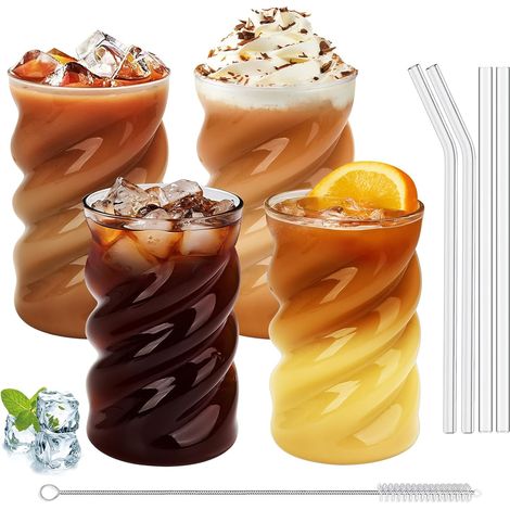 Ensemble de 4 verres ondulés avec pailles 500 ml