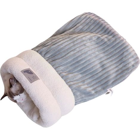 Saco de dormir para gatos, saco de invierno resistente para gatos de interior, manta de algodón ultrasuave y lavable, envolvente de 360° y cómodo para mascotas (gris, 54 x 45 cm) (1/5)