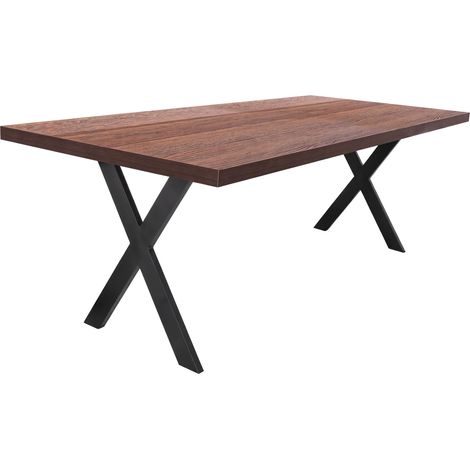 Tavolo da pranzo 220x100cm in legno e metallo con piedi ad "X" e ripiano in colore legno teak (1/5)