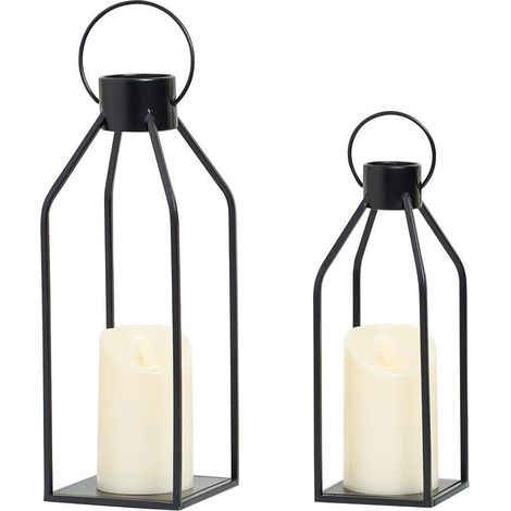 Lot de 2 lanternes électriques modernes en métal noir pour décoration de Noël. (1/5)