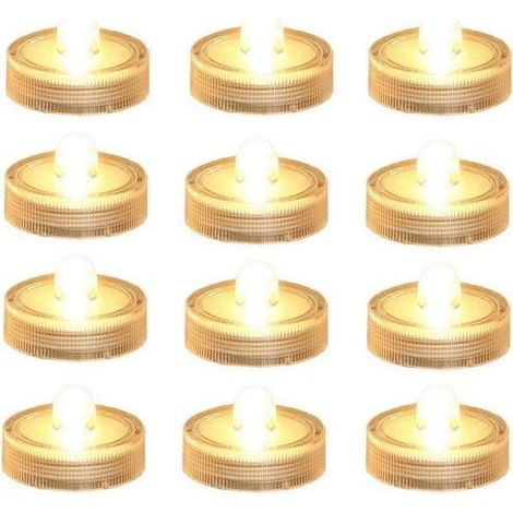 Set mit 12 batteriebetriebenen LED-Teelichtern, leuchtend und flammenlos, wasserdicht (IP-Schutzart), warmweiß, ideal für Partys und Hochzeiten. (1/5)