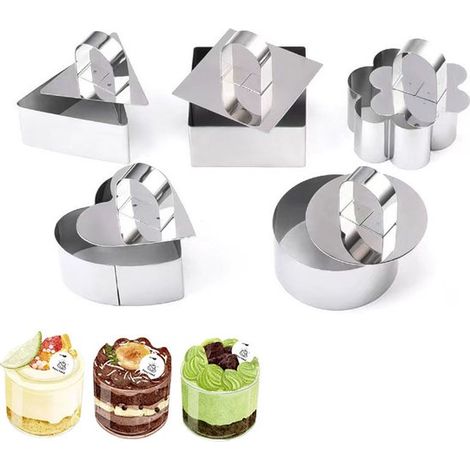 Confezione da 5 anelli per torte in acciaio inox, anelli da forno in acciaio inox, anelli rotondi per dessert, stampi da forno in acciaio inox, stampi da forno per progetti di pasticceria fai da te (1/5)