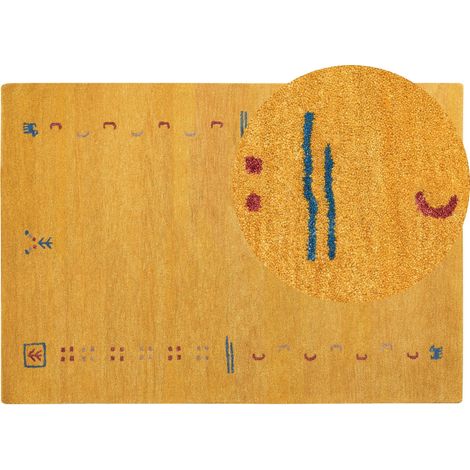 Teppich gelb aus Wolle 160x230 cm Hochflor mit Muster weich handgetuftet Akalan (1/5)