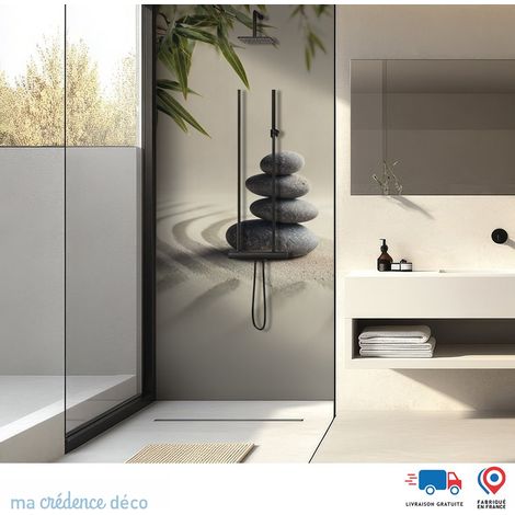 Panneau de douche : Galets zen et feuillage - Alu composite - 100 - 245 (1/4)