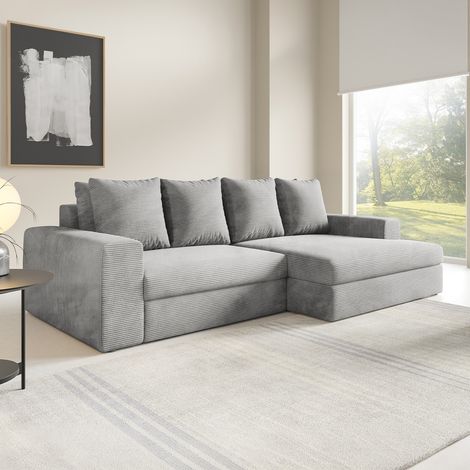 3-Sitzer-Ecksofa rechts mit Schlaffunktion und Stauraum Paola Hellgrau (1/5)