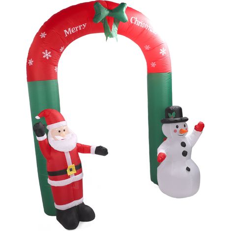 Aufblasbarer Weihnachtsbogen (2,4 m) mit Weihnachtsmann und Schneemann für den Außenbereich, ideal für Gärten, Rasenflächen, Feiertage und Partys. EU-Stecker (220 V). (1/5)