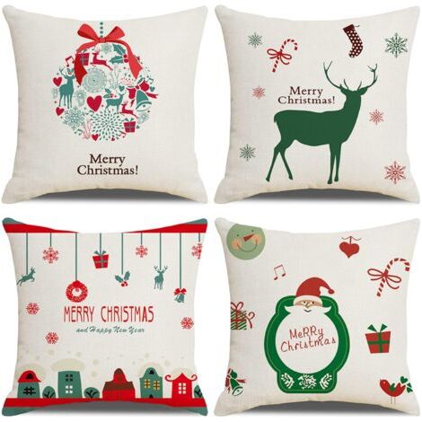 Pr Housse De Coussin Noël, Lot de 4 Wapiti Noël Coton et Lin Décoratif Taie d'oreiller 45 x 45 cm (1/5)