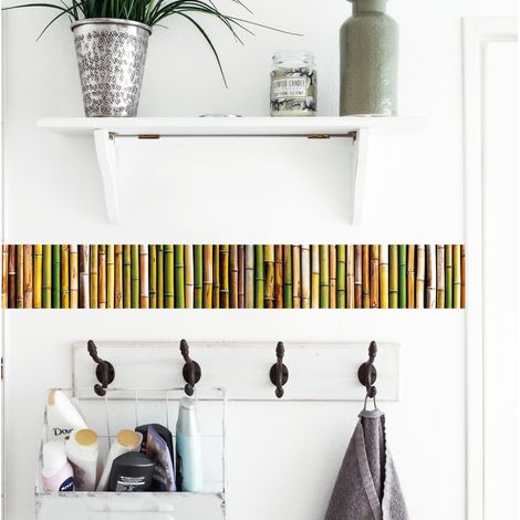 Frise adhésive Bambou 15 cm X 300 cm, décorative autocollante, motif tiges multicolores collées. (1/2)