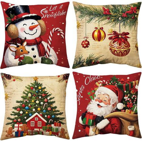 Fundas de cojín navideñas de 45 x 45 cm (juego de 4), decoración navideña, fundas de cojín decorativas para sofá y sillón. (1/5)