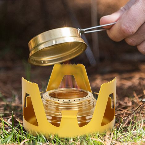 Réchaud de camping compact à alcool, idéal pour randonnée et pique-nique (Couleur dorée) (1/5)