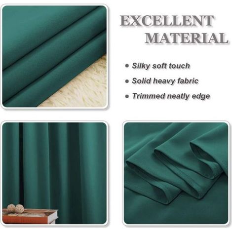 Rideaux occultants thermiques - - Lot de 2 - 132x160 cm - Vert foncé - Isolation thermique (1/4)