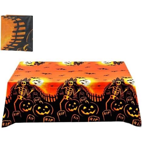 Nappe Halloween - Décoration - 137 x 274 cm - Orange - Imperméable - Motifs fantasmagoriques (1/4)