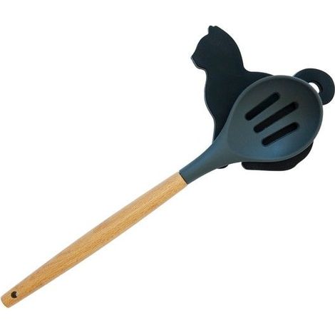 FISURA - Originale poggia-cucchiaio a forma di gatto. Poggia cucchiaio in silicone. Portautensili nero. 12x12 centimetri. (1/3)