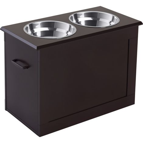 Gamelles Chiens Surélevées Chien Chat 2L 60L x 30l x 41H cm Chocolat
Gamelle Double Chien Chat, Porte-Gamelles Surélevé, 2L, Poignées, Coffre Rangement, Bois (1/5)