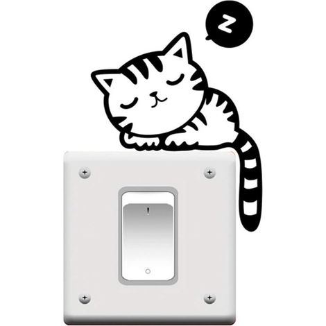 Chat mignon sieste interrupteur de lumière pour animaux de compagnie sticker mural autocollant en vinyle noir pratique et utile (1/4)