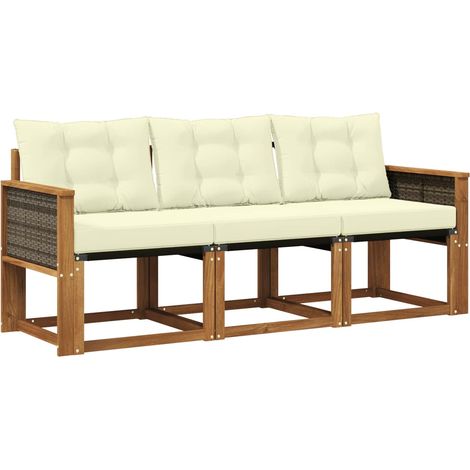 Outdoor Sofa Set with Cushion 3 pcs Natural and Cream vidaXL