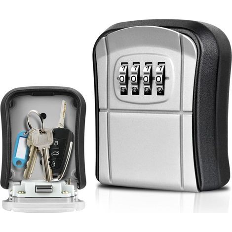 Wall Mounted Key Safe Box Mini Outdoor Key Safe Box with 4 Digit Digital Code Resettable Waterproof Key Box for Home School Office Factory Airbnb Garage (Grey) (1/5)
