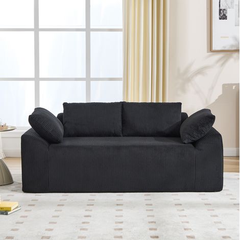 Canapé bas 2 places en tissu à mémoire de forme, accoudoirs courbés, noir 170 cm OKWISH (1/5)