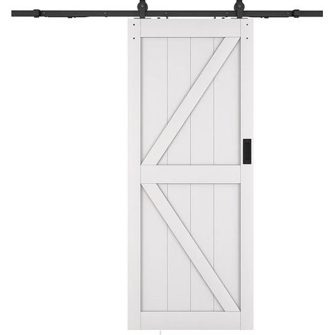 Porte coulissante avec système en applique - Bois et MDF - blanc - H205 x 83 cm - NEFARA (1/5)