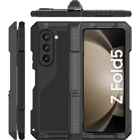 Étui de protection pour Samsung Galaxy Z Fold 5 5G, en aluminium, avec support et porte-stylet, noir (1/5)