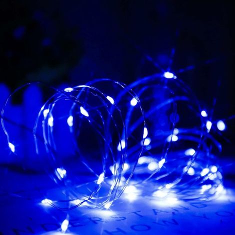 Blue LED String Lights, Battery Operated, 50 Micro LED Lights for Wedding, Party, Christmas, Home, Indoor Outdoor, Copper Wire, ON OFF Timer, 5m (1/5)