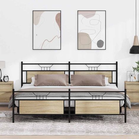 Metallbett ohne Matratze Sonoma-Eiche 200x200 cm