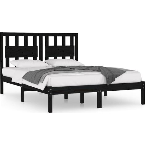 Maison Exclusive - Cadre de lit sans matelas noir bois massif 140x190 cm (1/5)