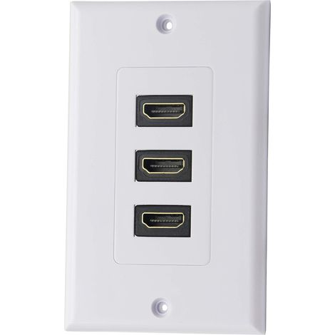 Plaque murale HDMI 2.0 3 ports – HDMI, composant, prise en charge 4K 60 Hz, parfait pour projecteur et home cinéma – Blanc (1/5)