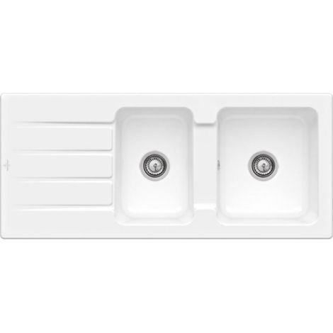 Villeroy & Boch – Évier 1 bac et demi céramique blanc 116 x 51 cm – Encastrement par recouvrement – Résistance maximale – Facilité de nettoyage