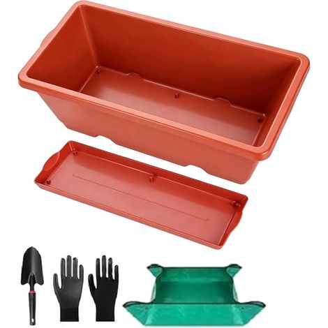 Pièce Brique Rouge Substance Alternative Jardin Conteneur Coffret avec Outils de Culture pour Balcon Patio Rebord de Fenêtre Plateaux de Culture de Légumes (1/5)