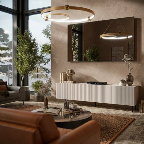 Priocca TV-Schrank, Wohnzimmer-Sideboard mit vier Flügeltüren, hochgezogen, 200x42 h52 cm, Beige (1/4)
