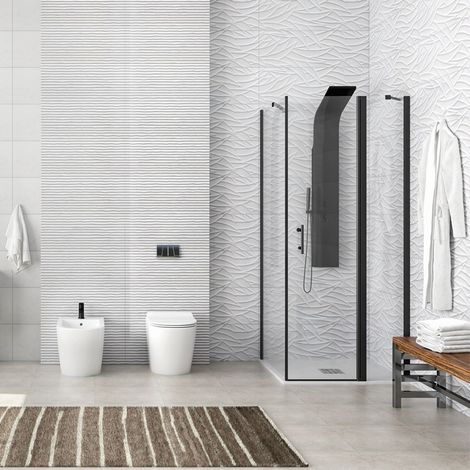 Box doccia 70x80cm finitura nera battente e fisso 70cm KPX2800N kamalu
