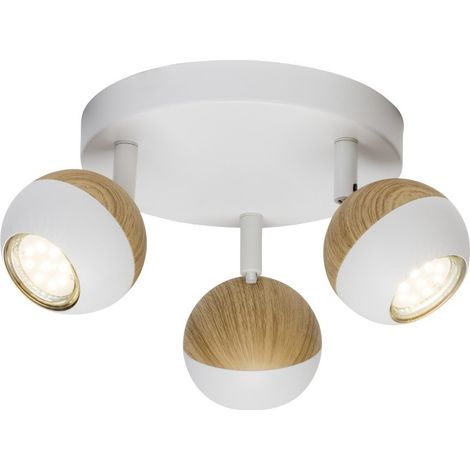 BRILLIANT lampe Scan LED spot rondelle 3flg blanc / bois clair 3x LED-PAR51, GU10, 3W lampes à réflecteur LED incluses, (250lm, 3000K) Échelle A ++ à E Têtes pivotantes (1/3)