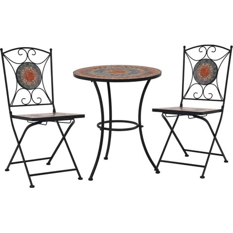 3-tlg. Bistro-Set Mosaik Keramik Orange / Grau