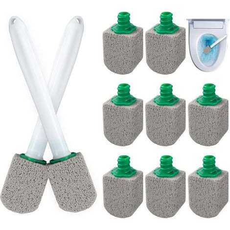 Brosse WC multi-angles en pierre ponce pour l'élimination du calcaire — 10 pierres ponces + 2 manches (1/5)