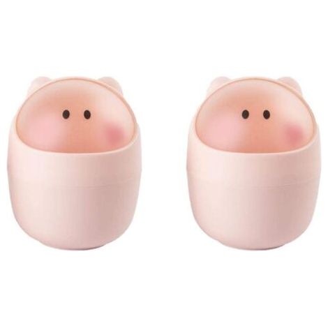 2 pièce mini poubelles de bureau roses à couvercle rabattable avec des motifs de dessins animés. (1/4)