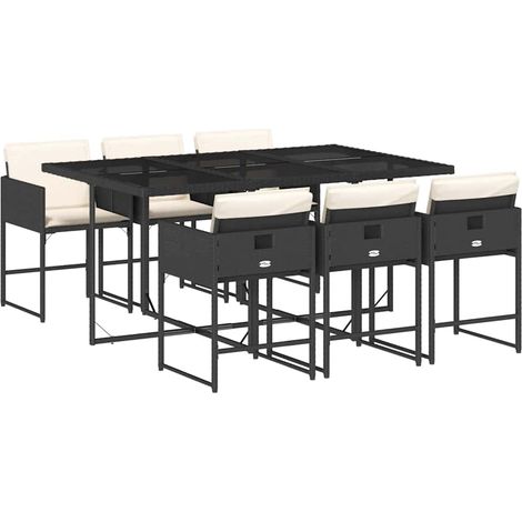 Maison Exclusive - 7-tlg. Garten-Essgruppe mit Kissen Schwarz Pol (1/5)