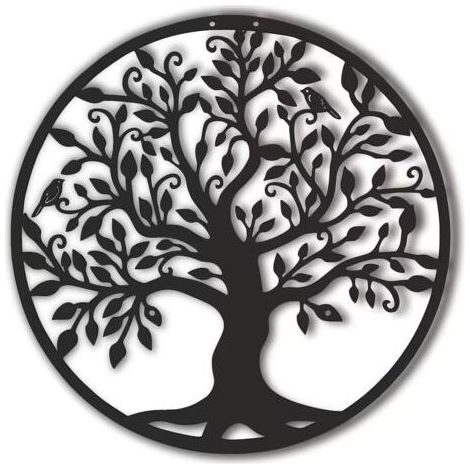 Décoration murale arbre de vie en métal noir pour salon, couloir, escaliers, extérieur (30 cm) (1/5)