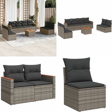 9-tlg. Garten-Sofagarnitur mit Kissen Grau Poly Rattan - Gartensorte - Outdoor-Möbel - Gartenlounge - Lounge Set - Rattanmöbel - Home & Living (1/5)